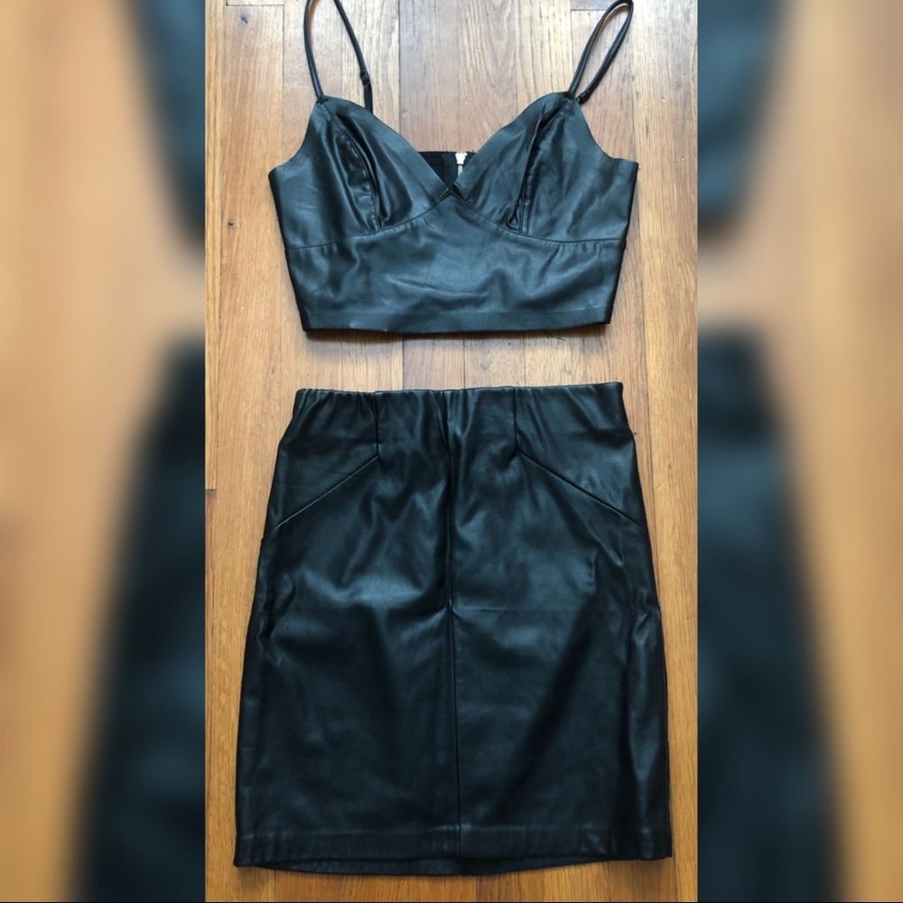 Two Piece Pleather Skirt Set